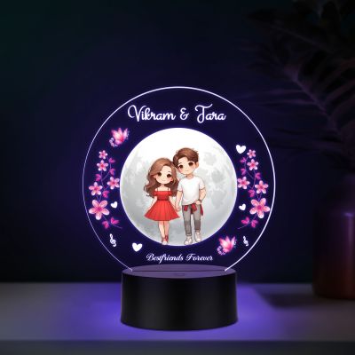 Personalized Best Friends Forever Theme LED Night Light, Custom with Names, 7 Color Changing Light Gift for Best Friend